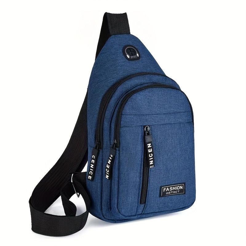 Men's Canvas Crossbody Bag with Earphone Hole for Outdoor Sports Hiking