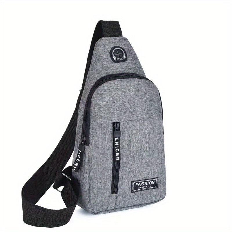 Men's Canvas Crossbody Bag with Earphone Hole for Outdoor Sports Hiking