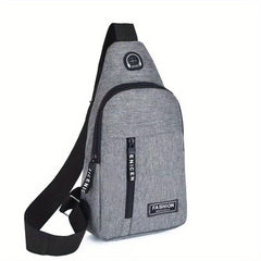 Men's Canvas Crossbody Bag with Earphone Hole for Outdoor Sports Hiking