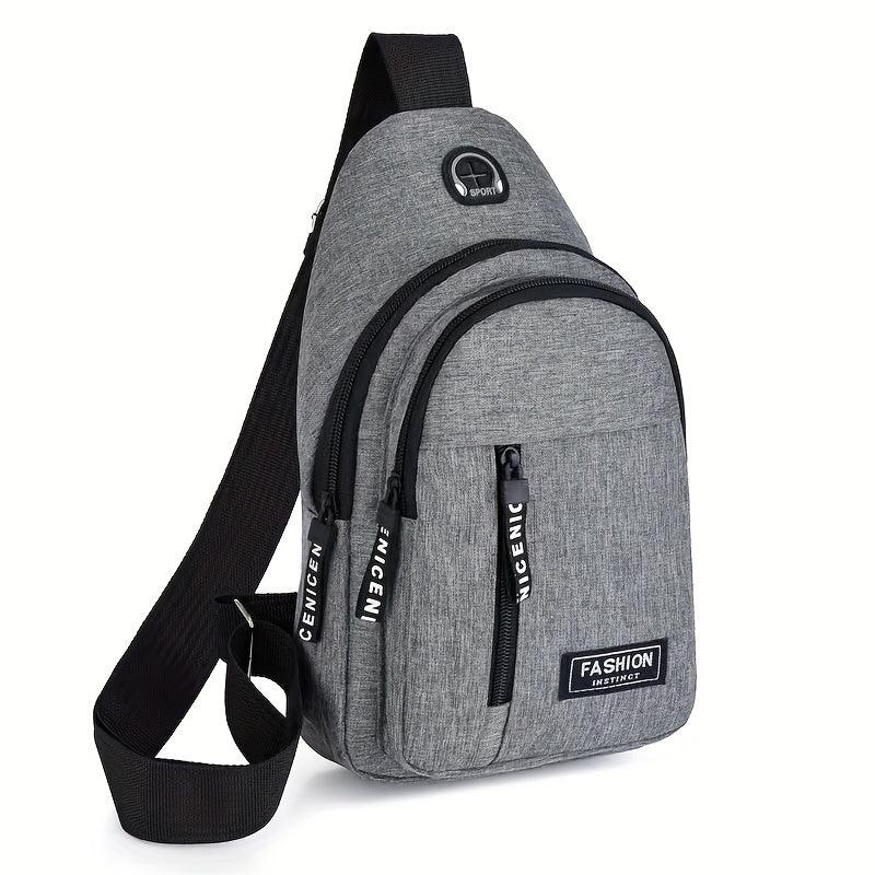 Men's Canvas Crossbody Bag with Earphone Hole for Outdoor Sports Hiking