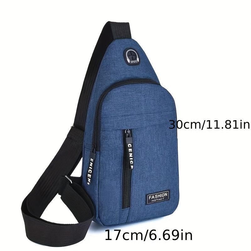 Men's Canvas Crossbody Bag with Earphone Hole for Outdoor Sports Hiking
