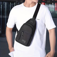 Men's Canvas Crossbody Bag with Earphone Hole for Outdoor Sports Hiking