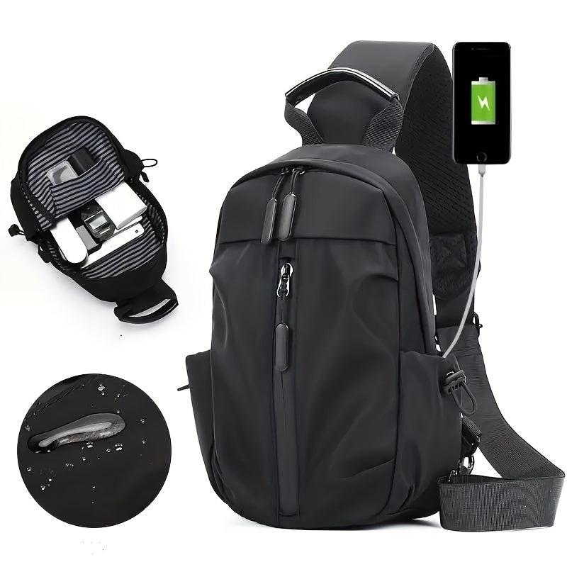 Men's Water-Resistant Sling Bag with USB Charging Port