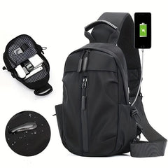 Men's Water-Resistant Sling Bag with USB Charging Port