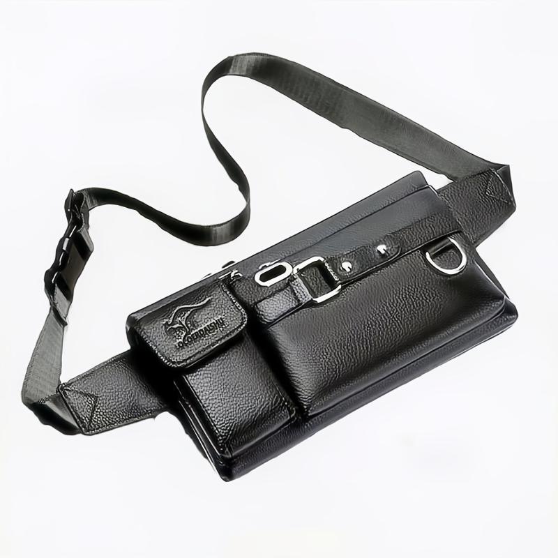 Men's PU Waterproof Waist Bag Large Capacity Multifunctional Messenger Bag