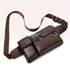 Men's PU Waterproof Waist Bag Large Capacity Multifunctional Messenger Bag