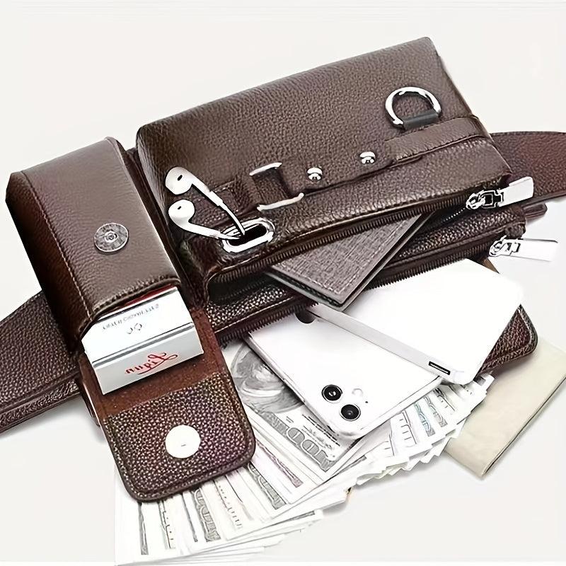 Men's PU Waterproof Waist Bag Large Capacity Multifunctional Messenger Bag
