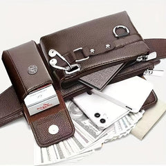 Men's PU Waterproof Waist Bag Large Capacity Multifunctional Messenger Bag