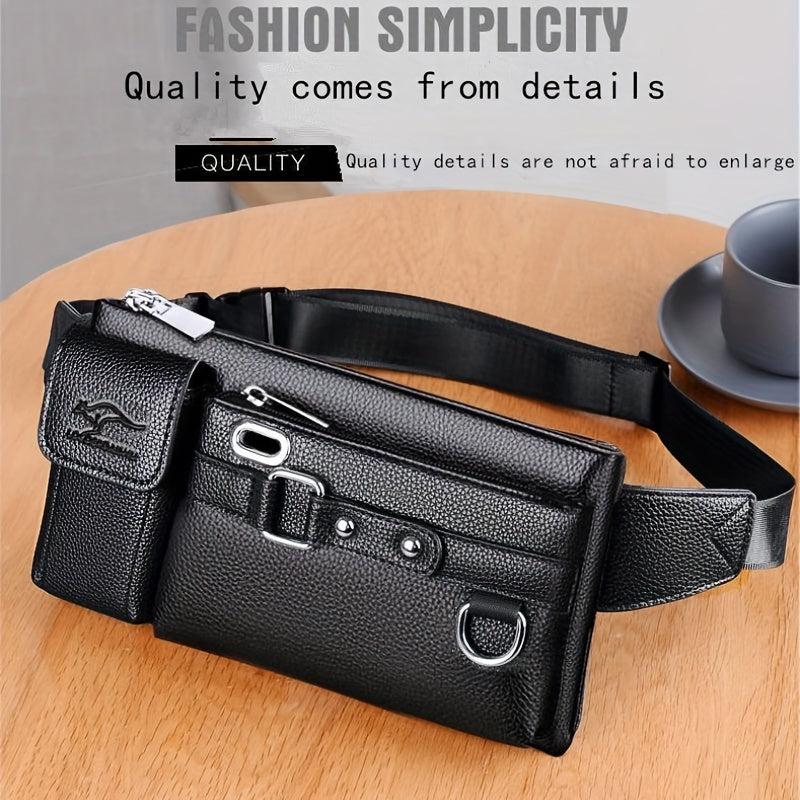 Men's PU Waterproof Waist Bag Large Capacity Multifunctional Messenger Bag