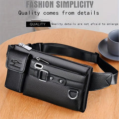 Men's PU Waterproof Waist Bag Large Capacity Multifunctional Messenger Bag