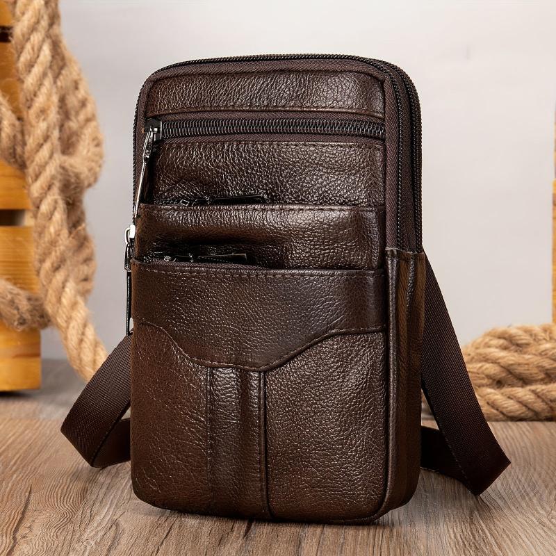Men's Leather Shoulder Bag Crossbody Waist Travel Bag