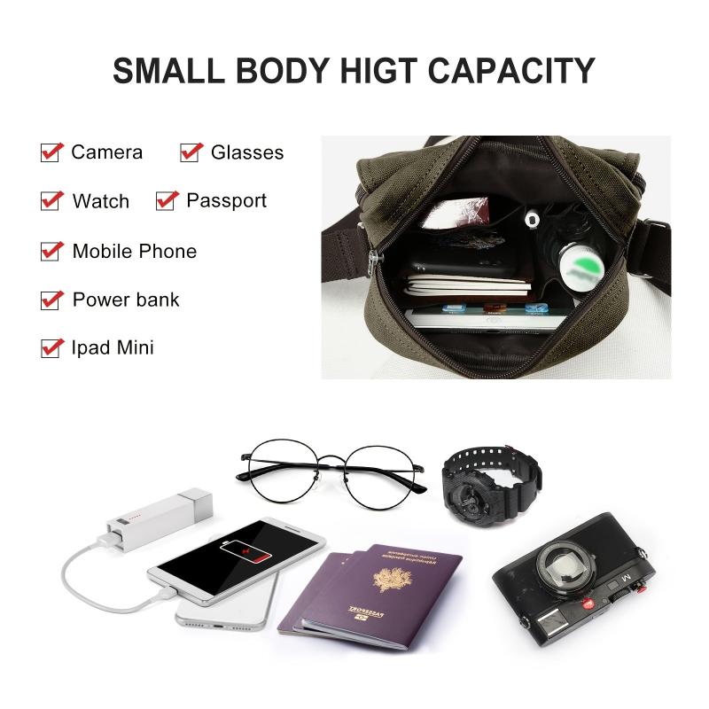 Canvas Crossbody Bag Men Shoulder Phone Passport Small Side Bags