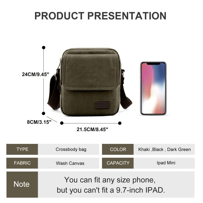 Canvas Crossbody Bag Men Shoulder Phone Passport Small Side Bags