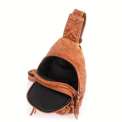 Vintage Denim Pattern Sling Bag Women's Chest & Waist Bag