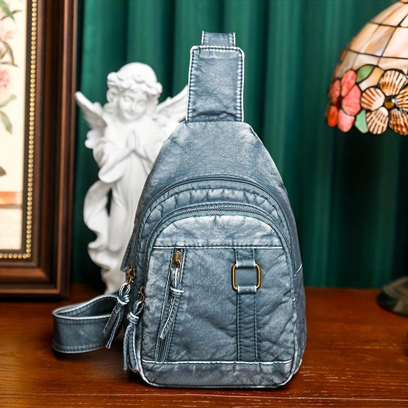 Vintage Denim Pattern Sling Bag Women's Chest & Waist Bag