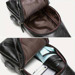 Men's Leather Shoulder Bag Waterproof Cross Body Chest Tote Bag