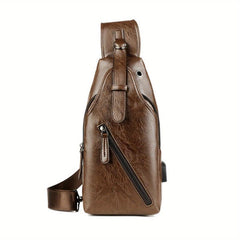 Men's Leather Shoulder Bag Waterproof Cross Body Chest Tote Bag