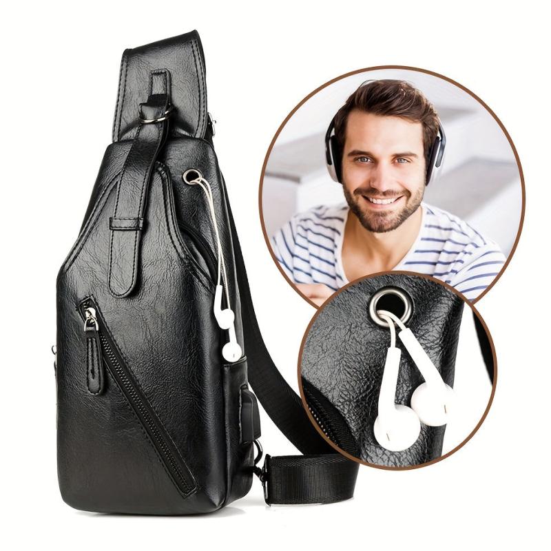 Men's Leather Shoulder Bag Waterproof Cross Body Chest Tote Bag