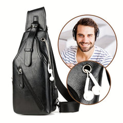 Men's Leather Shoulder Bag Waterproof Cross Body Chest Tote Bag