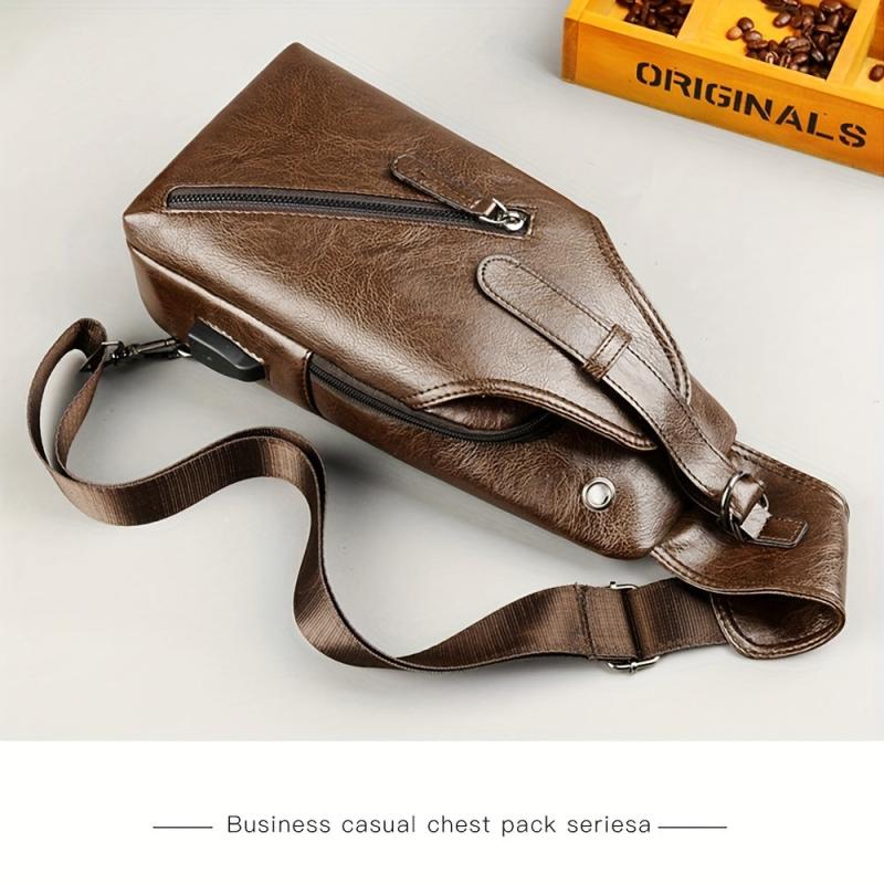 Men's Leather Shoulder Bag Waterproof Cross Body Chest Tote Bag