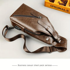 Men's Leather Shoulder Bag Waterproof Cross Body Chest Tote Bag