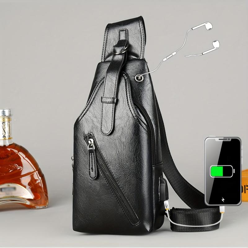 Men's Leather Shoulder Bag Waterproof Cross Body Chest Tote Bag
