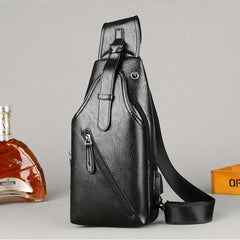 Men's Leather Shoulder Bag Waterproof Cross Body Chest Tote Bag