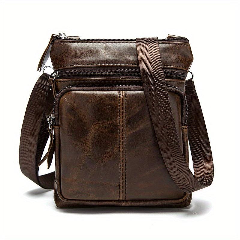 Men's Vintage Leather Messenger Bag Cowhide Crossbody Bag Cell Phone Purse