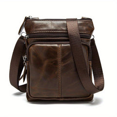 Men's Vintage Leather Messenger Bag Cowhide Crossbody Bag Cell Phone Purse