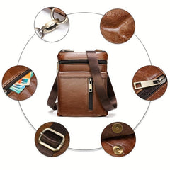 Men's Vintage Leather Messenger Bag Cowhide Crossbody Bag Cell Phone Purse
