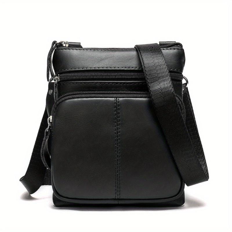 Men's Vintage Leather Messenger Bag Cowhide Crossbody Bag Cell Phone Purse
