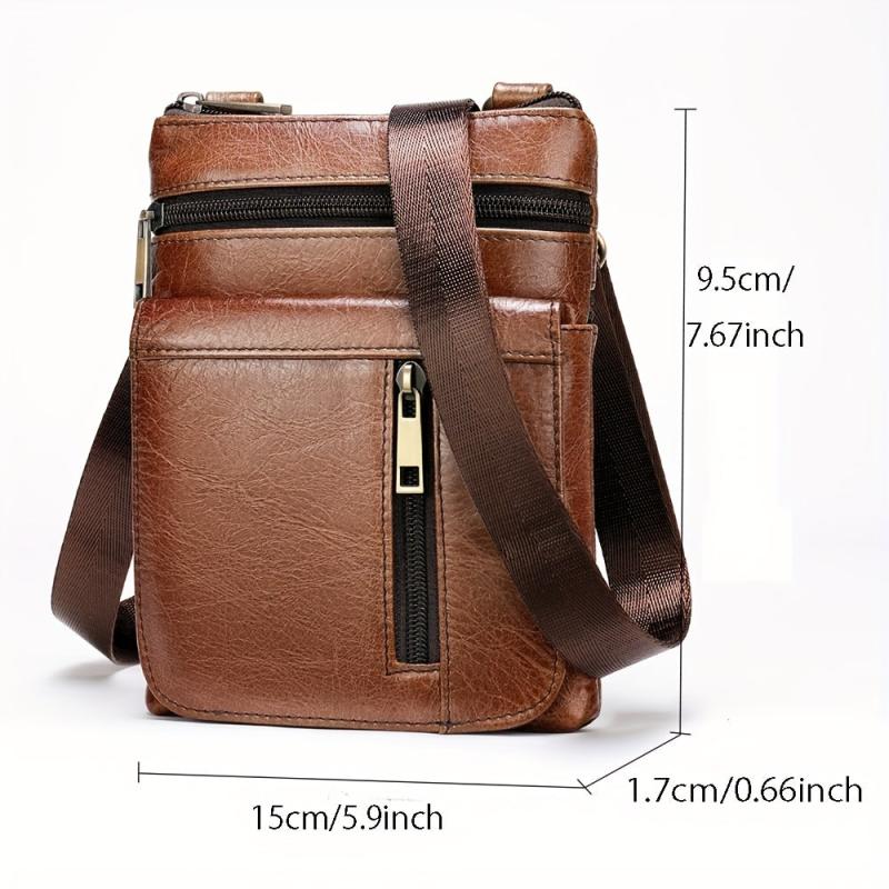 Men's Vintage Leather Messenger Bag Cowhide Crossbody Bag Cell Phone Purse