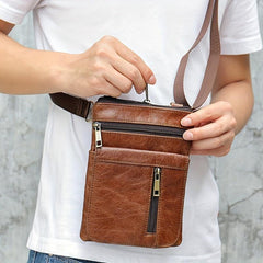 Men's Vintage Leather Messenger Bag Cowhide Crossbody Bag Cell Phone Purse