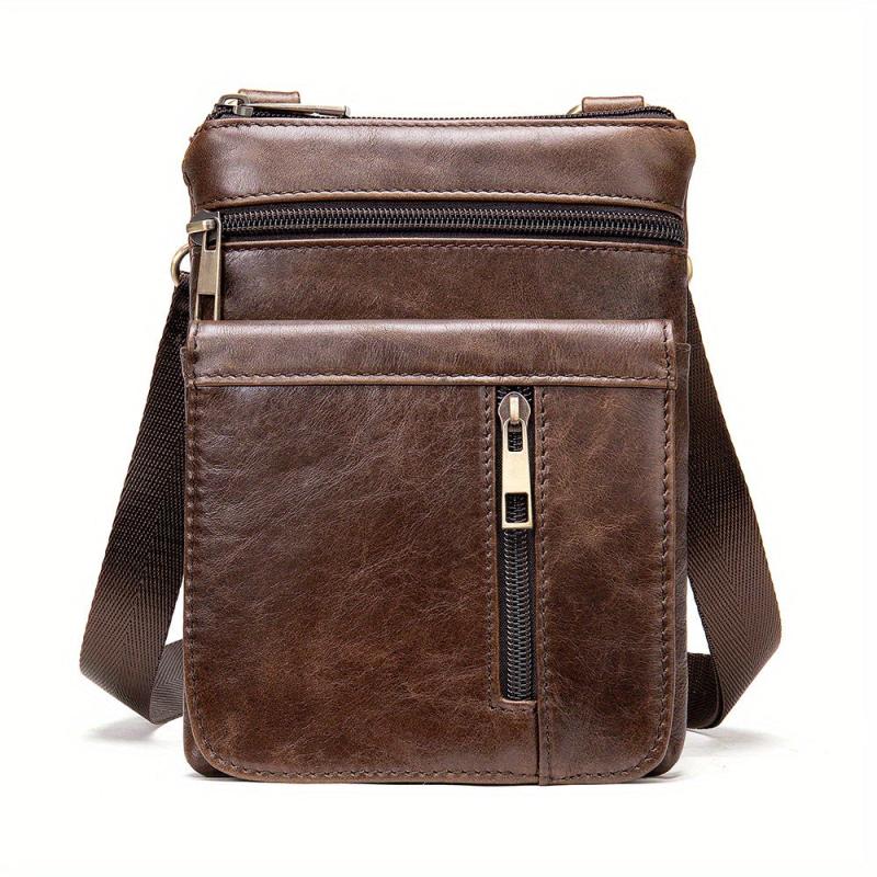 Men's Vintage Leather Messenger Bag Cowhide Crossbody Bag Cell Phone Purse