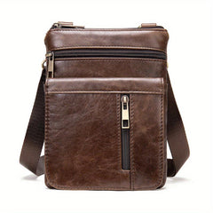 Men's Vintage Leather Messenger Bag Cowhide Crossbody Bag Cell Phone Purse