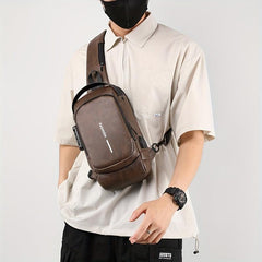 Men's Casual Crossbody Bag USB Charging Waterproof Chest Bag