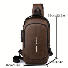 Men's Casual Crossbody Bag USB Charging Waterproof Chest Bag