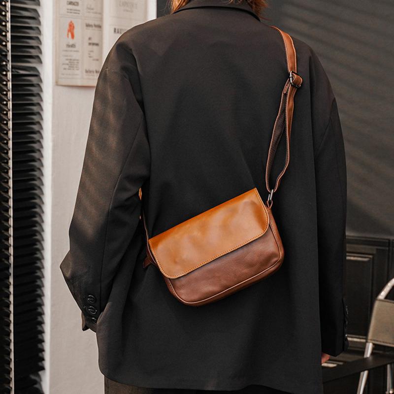 Men's Leather Shoulder Bag Crossbody Street Style Messenger Flap Handbag