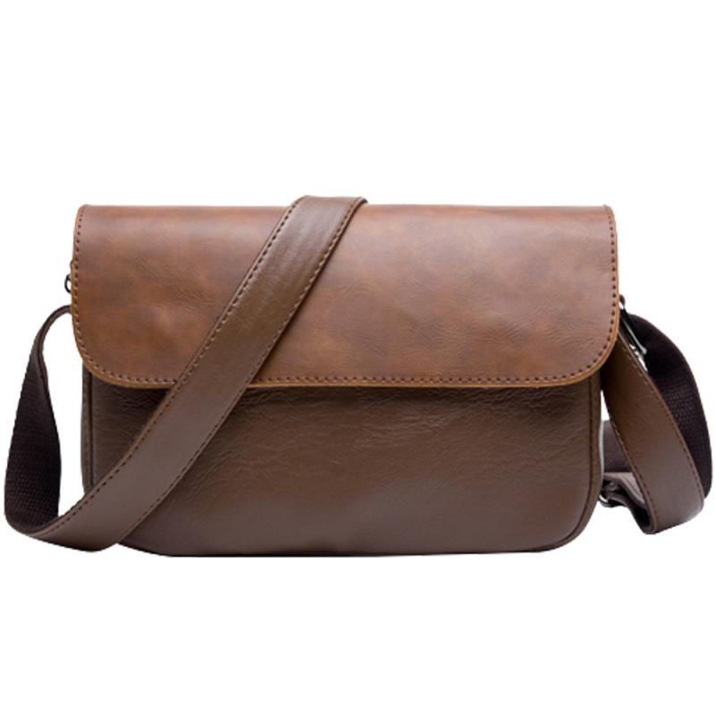 Men's Leather Shoulder Bag Crossbody Street Style Messenger Flap Handbag