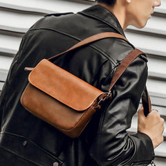 Men's Leather Shoulder Bag Crossbody Street Style Messenger Flap Handbag