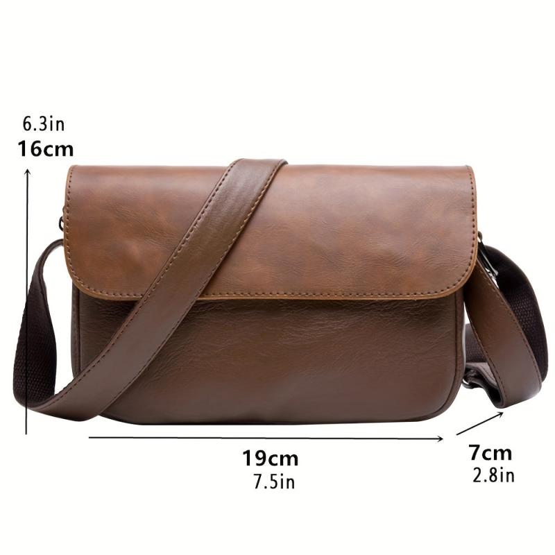 Men's Leather Shoulder Bag Crossbody Street Style Messenger Flap Handbag