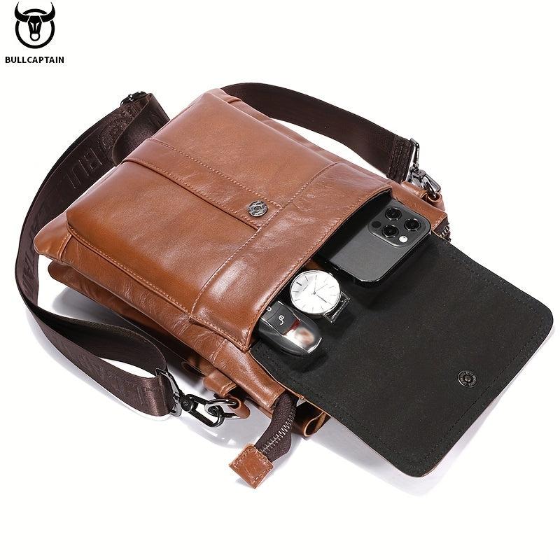 BULLCAPTAIN Men's Leather Crossbody Bag Large Capacity Multifunctional
