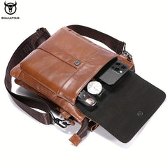 BULLCAPTAIN Men's Leather Crossbody Bag Large Capacity Multifunctional