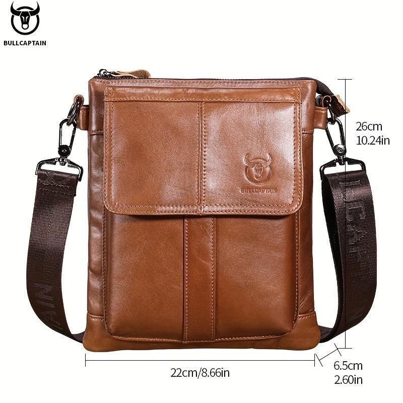 BULLCAPTAIN Men's Leather Crossbody Bag Large Capacity Multifunctional
