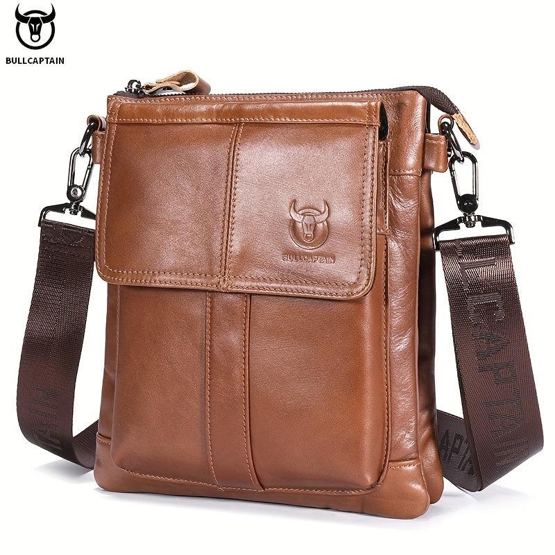 BULLCAPTAIN Men's Leather Crossbody Bag Large Capacity Multifunctional