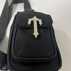 Men's Crossbody Bag with Cross Decor, Phone Holder, Multifunctional Shoulder Bag