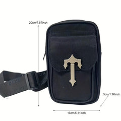 Men's Crossbody Bag with Cross Decor, Phone Holder, Multifunctional Shoulder Bag