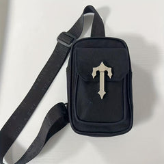 Men's Crossbody Bag with Cross Decor, Phone Holder, Multifunctional Shoulder Bag