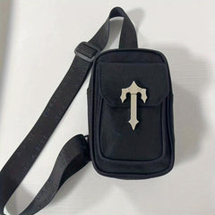 Men's Crossbody Bag with Cross Decor, Phone Holder, Multifunctional Shoulder Bag