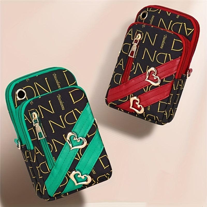 Colorblock Letter Print Arm Bag Zipper Crossbody Bag